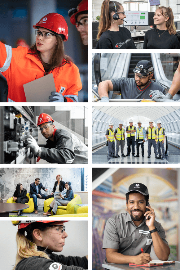 Mosaico com varias imagens cada uma retradando um trabalhador diferente dentro da fabrica Atlas