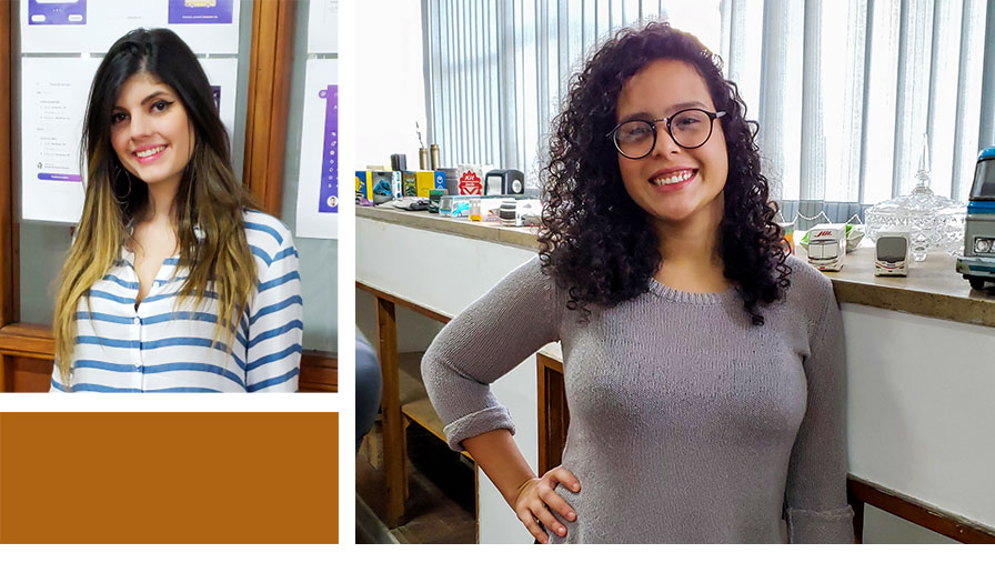 Mosaico com fotos de estagiários na empresa