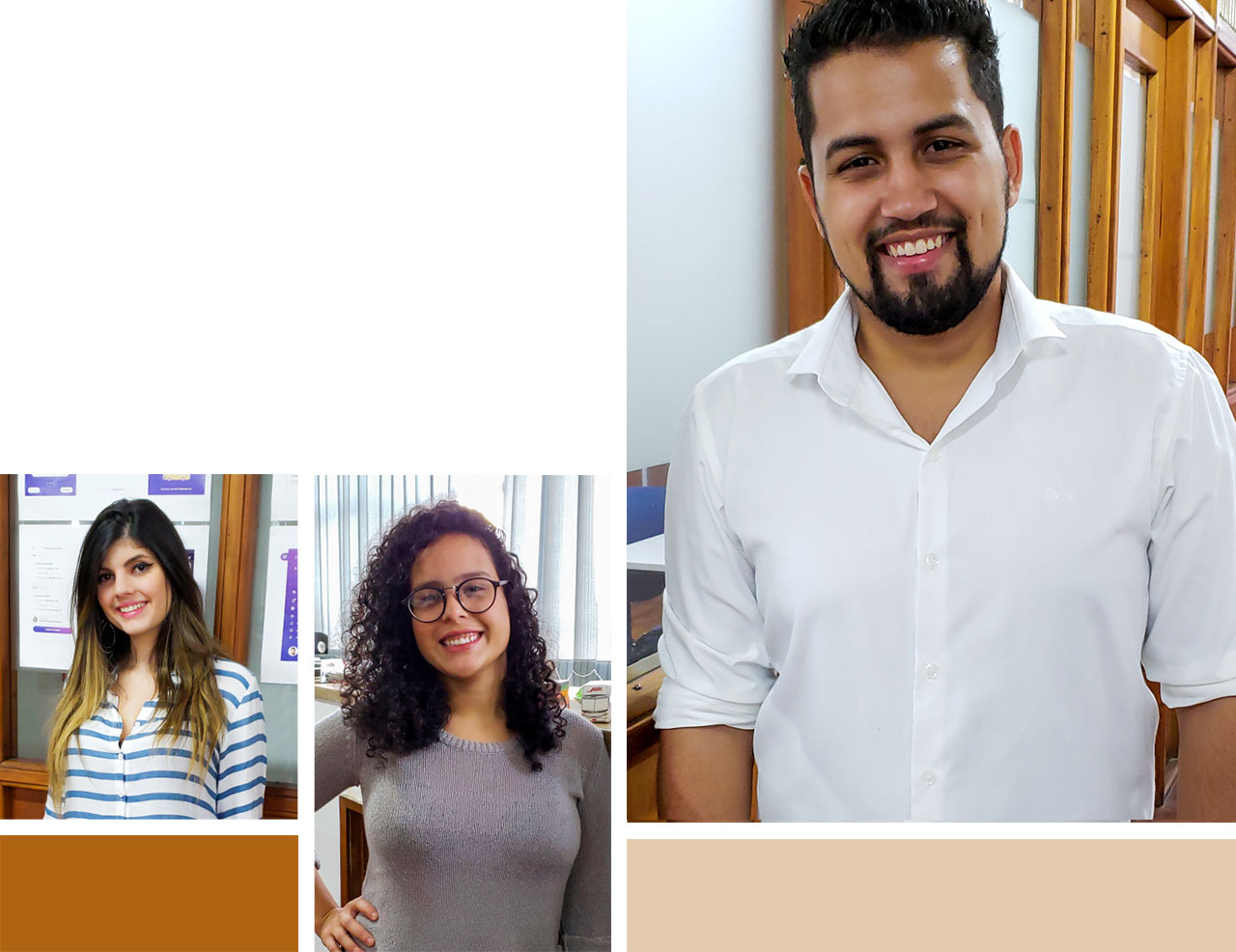 Mosaico com fotos de estagiários na empresa