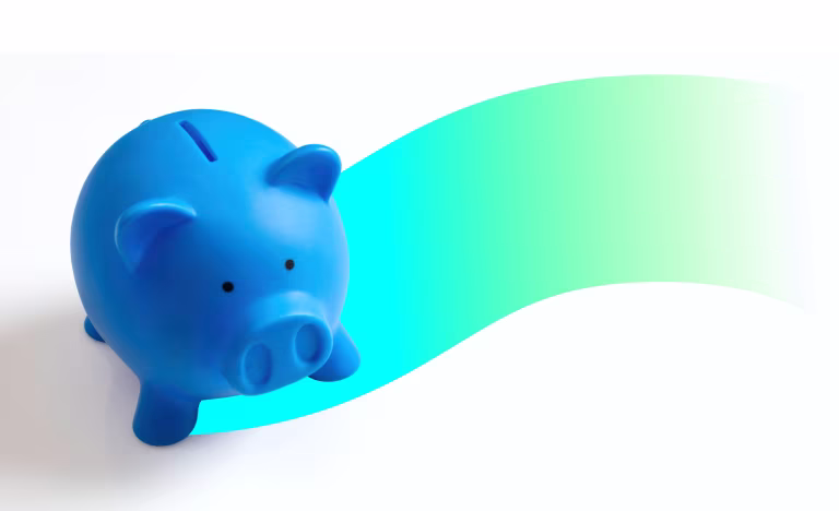 Cofrinho azul sobre fundo verde e azul