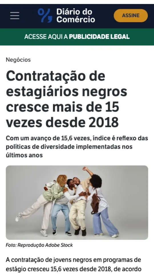 La contratación de pasantes negros crece más de 15 veces desde 2018, según un estudio de Companhia de Estágios Cover