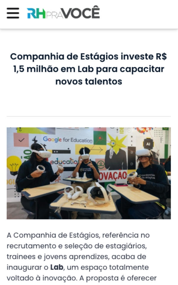 Companhia de Estágios invierte R$ 1,5 millones en un Laboratorio para capacitar a nuevos talentos Cover